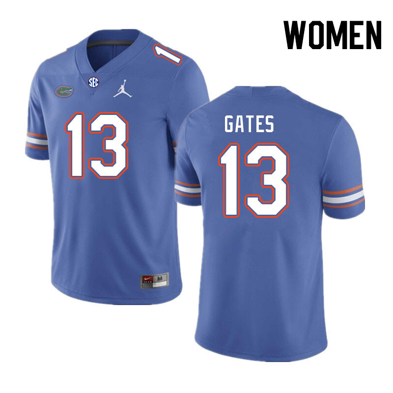 Women #13 Aaron Gates Florida Gators College Football Jerseys Stitched-Royal - Click Image to Close